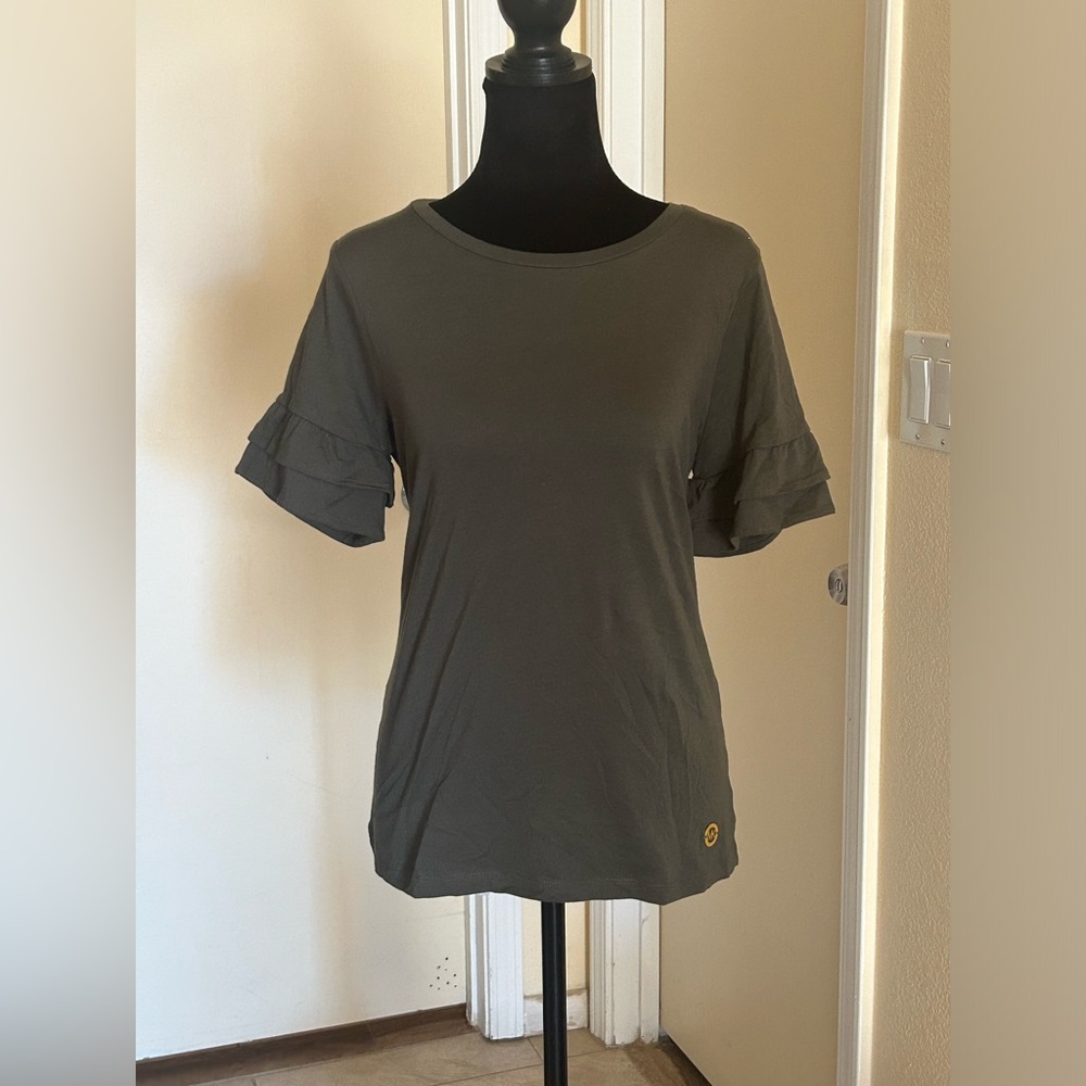 Micheal Kors Short Sleeve T-Shirt Small Green Gold Appliqué NWOT